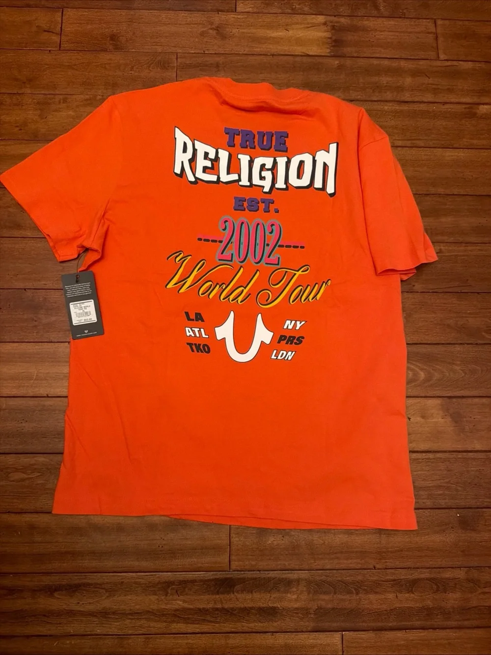 True Religion Silicone World Tour Tee XL Koi Orange Graphic T-Shirt NWT
